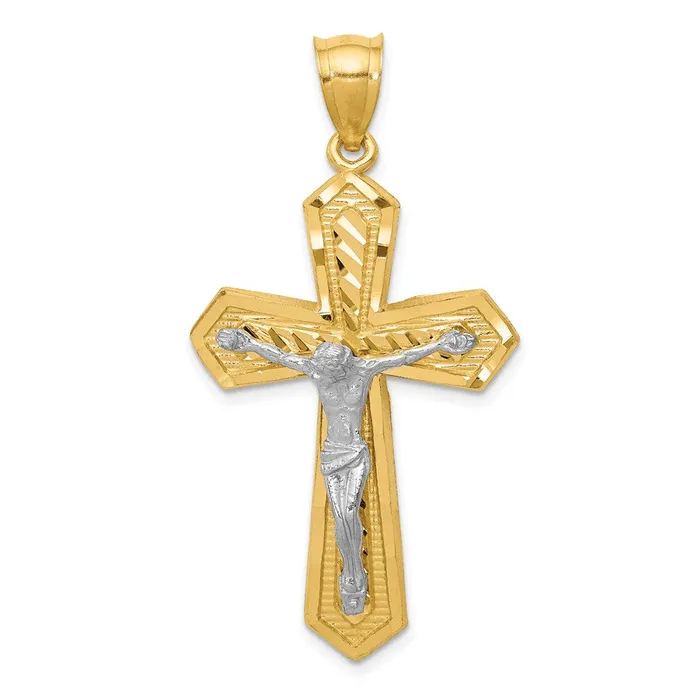 Qgold Rings 14k Twotone 25 mm Diamondcut Passion Crucifix Pendant 346 grams Qgold Rings 14k Twotone 25 mm Diamondcut Passion Crucifix Pendant 346 grams