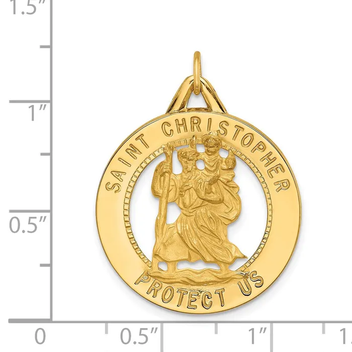 Qgold Rings 14k Yellow Gold 242 mm Solid PolishedSatin Round Cutout St Christopher Medal 431 grams