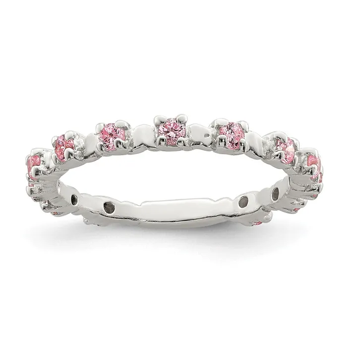 Qgold Rings Sterling Silver Polished Pink CZ Childrens Ring 118 grams