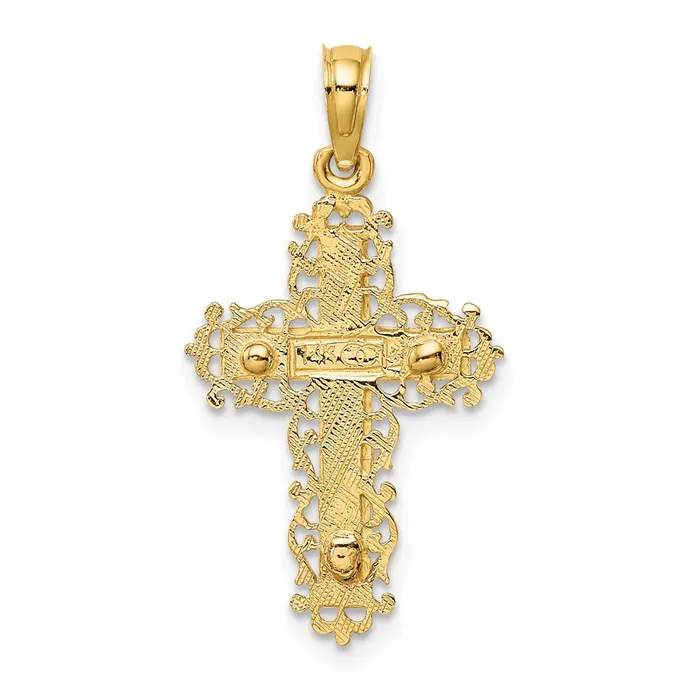 Rings 10k Twotone 15 mm TwoTone Jesus Crucifix W Lace Trim Charm 103 grams Qgold Rings 10k Twotone 15 mm TwoTone Jesus Crucifix W Lace Trim Charm 103 grams Qgold