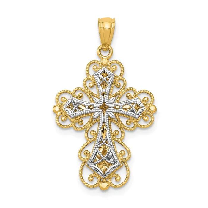 Rings 14k Twotone 18 mm Twotone Gold Polished 2 Level Filigree Cross Pendant 137 grams Qgold Rings 14k Twotone 18 mm Twotone Gold Polished 2 Level Filigree Cross Pendant 137 grams Qgold