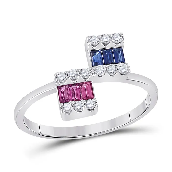 Rings 14Kt White Gold Womens Baguette Blue Sapphire Modern Fashion Ring 12 Cttw 241 grams GND Rings 14Kt White Gold Womens Baguette Blue Sapphire Modern Fashion Ring 12 Cttw 241 grams GND