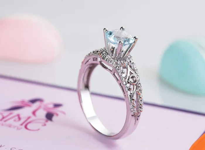 Rings AME Jewellery 6mm Swiss Blue Topaz Ring in Sterling Silver