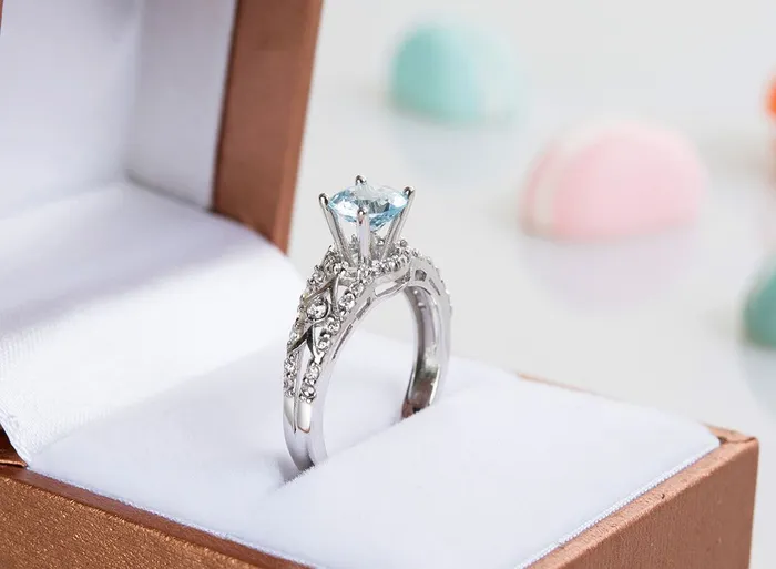 Rings AME Jewellery 6mm Swiss Blue Topaz Ring in Sterling Silver