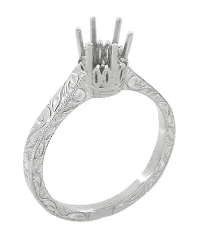 Rings Antique Jewelry Mall Art Deco 13 Carat Crown Filigree Scrolls Engagement Ring Setting in 14K or 18K White Gold Rings Antique Jewelry Mall Art Deco 13 Carat Crown Filigree Scrolls Engagement Ring Setting in 14K or 18K White Gold