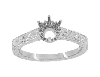 Rings Antique Jewelry Mall Art Deco 13 Carat Crown Filigree Scrolls Engagement Ring Setting in 14K or 18K White Gold Rings Antique Jewelry Mall Art Deco 13 Carat Crown Filigree Scrolls Engagement Ring Setting in 14K or 18K White Gold