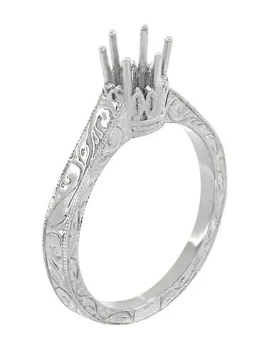 Rings Antique Jewelry Mall Art Deco 13 Carat Crown Filigree Scrolls Engagement Ring Setting in 14K or 18K White Gold Rings Antique Jewelry Mall Art Deco 13 Carat Crown Filigree Scrolls Engagement Ring Setting in 14K or 18K White Gold