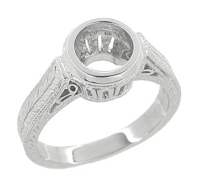 Rings Antique Jewelry Mall Art Deco 1 to 125 Carat Filigree Engraved Wheat Halo Bezel Engagement Ring Setting in White Gold Low Profile Rings Antique Jewelry Mall Art Deco 1 to 125 Carat Filigree Engraved Wheat Halo Bezel Engagement Ring Setting in White Gold Low Profile
