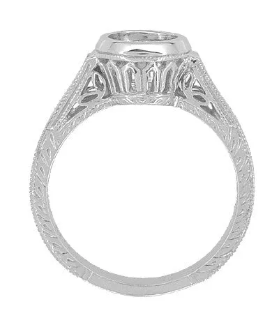 Rings Antique Jewelry Mall Art Deco 1 to 125 Carat Filigree Engraved Wheat Halo Bezel Engagement Ring Setting in White Gold Low Profile Rings Antique Jewelry Mall Art Deco 1 to 125 Carat Filigree Engraved Wheat Halo Bezel Engagement Ring Setting in White Gold Low Profile