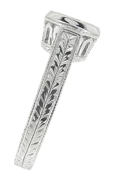 Rings Antique Jewelry Mall Art Deco 1 to 125 Carat Filigree Engraved Wheat Halo Bezel Engagement Ring Setting in White Gold Low Profile Rings Antique Jewelry Mall Art Deco 1 to 125 Carat Filigree Engraved Wheat Halo Bezel Engagement Ring Setting in White Gold Low Profile