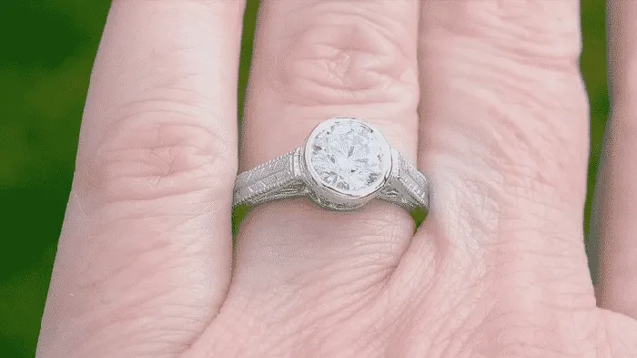 Rings Antique Jewelry Mall Art Deco 1 to 125 Carat Filigree Engraved Wheat Halo Bezel Engagement Ring Setting in White Gold Low Profile Rings Antique Jewelry Mall Art Deco 1 to 125 Carat Filigree Engraved Wheat Halo Bezel Engagement Ring Setting in White Gold Low Profile
