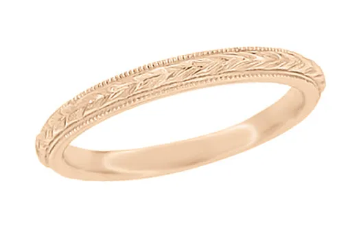 Rings Antique Jewelry Mall Art Deco 25mm Wide Hand Carved Wheat Rose Gold Antique Design Domed Wedding Ring with Milgrain Edges Rings Antique Jewelry Mall Art Deco 25mm Wide Hand Carved Wheat Rose Gold Antique Design Domed Wedding Ring with Milgrain Edges