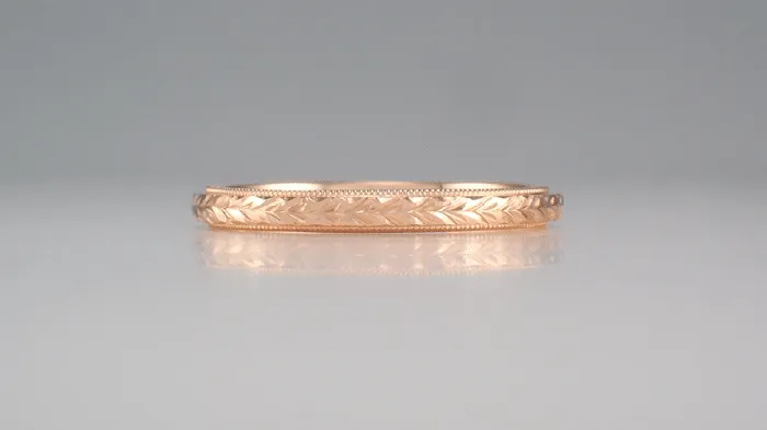 Rings Antique Jewelry Mall Art Deco 25mm Wide Hand Carved Wheat Rose Gold Antique Design Domed Wedding Ring with Milgrain Edges Rings Antique Jewelry Mall Art Deco 25mm Wide Hand Carved Wheat Rose Gold Antique Design Domed Wedding Ring with Milgrain Edges