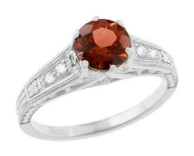 Rings Antique Jewelry Mall Art Deco Almandine Garnet and Diamond Filigree Artisan Engagement Ring in 14 Karat White Gold Rings Antique Jewelry Mall Art Deco Almandine Garnet and Diamond Filigree Artisan Engagement Ring in 14 Karat White Gold