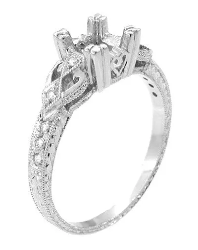 Rings Antique Jewelry Mall Art Deco Antique Style Loving Hearts Engraved Engagement Ring Mounting for a 1 Carat Round or Princess Cut Diamond in White Gold 14K or 18K Rings Antique Jewelry Mall Art Deco Antique Style Loving Hearts Engraved Engagement Ring Mounting for a 1 Carat Round or Princess Cut Diamond in White Gold 14K or 18K