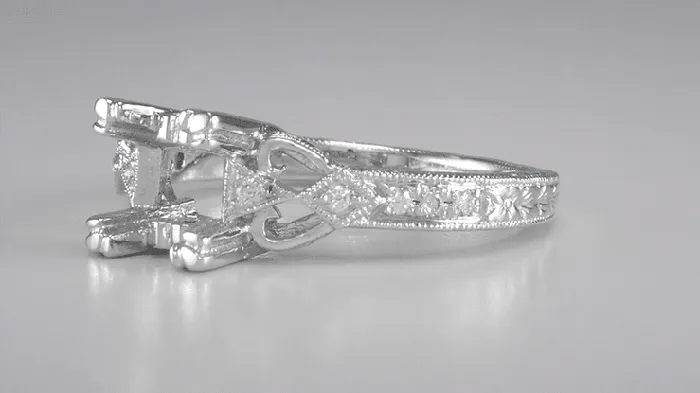 Rings Antique Jewelry Mall Art Deco Antique Style Loving Hearts Engraved Engagement Ring Mounting for a 1 Carat Round or Princess Cut Diamond in White Gold 14K or 18K Rings Antique Jewelry Mall Art Deco Antique Style Loving Hearts Engraved Engagement Ring Mounting for a 1 Carat Round or Princess Cut Diamond in White Gold 14K or 18K