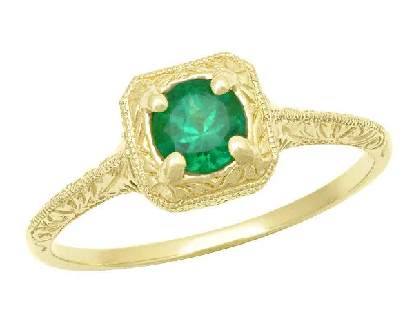 Rings Antique Jewelry Mall Art Deco Engraved Scrolls 14 Karat Yellow Gold Filigree Emerald Engagement Ring Rings Antique Jewelry Mall Art Deco Engraved Scrolls 14 Karat Yellow Gold Filigree Emerald Engagement Ring