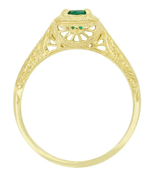 Rings Antique Jewelry Mall Art Deco Engraved Scrolls 14 Karat Yellow Gold Filigree Emerald Engagement Ring Rings Antique Jewelry Mall Art Deco Engraved Scrolls 14 Karat Yellow Gold Filigree Emerald Engagement Ring