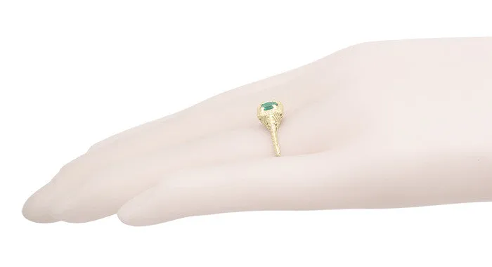 Rings Antique Jewelry Mall Art Deco Engraved Scrolls 14 Karat Yellow Gold Filigree Emerald Engagement Ring Rings Antique Jewelry Mall Art Deco Engraved Scrolls 14 Karat Yellow Gold Filigree Emerald Engagement Ring