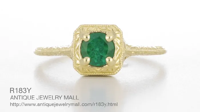 Rings Antique Jewelry Mall Art Deco Engraved Scrolls 14 Karat Yellow Gold Filigree Emerald Engagement Ring Rings Antique Jewelry Mall Art Deco Engraved Scrolls 14 Karat Yellow Gold Filigree Emerald Engagement Ring