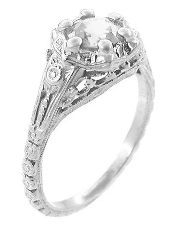 Rings Antique Jewelry Mall Art Deco Filigree Flowers White Topaz Promise Ring in Sterling Silver Rings Antique Jewelry Mall Art Deco Filigree Flowers White Topaz Promise Ring in Sterling Silver