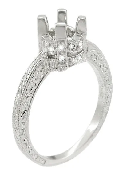 Rings Antique Jewelry Mall Art Deco Tapered Edge Engraved Crown Engagement Ring Setting for a 34 Carat Diamond in White Gold 14K or 18K Rings Antique Jewelry Mall Art Deco Tapered Edge Engraved Crown Engagement Ring Setting for a 34 Carat Diamond in White Gold 14K or 18K