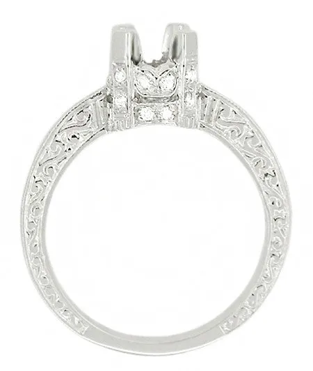 Rings Antique Jewelry Mall Art Deco Tapered Edge Engraved Crown Engagement Ring Setting for a 34 Carat Diamond in White Gold 14K or 18K Rings Antique Jewelry Mall Art Deco Tapered Edge Engraved Crown Engagement Ring Setting for a 34 Carat Diamond in White Gold 14K or 18K