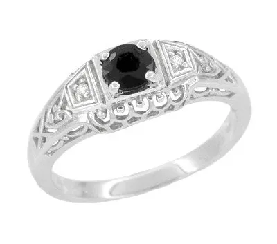 Rings Antique Jewelry Mall Art Deco Vintage Style Black Diamond Promise Ring in Sterling Silver Rings Antique Jewelry Mall Art Deco Vintage Style Black Diamond Promise Ring in Sterling Silver