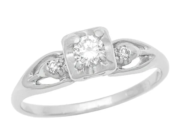 Rings Antique Jewelry Mall Clare 1940s Filigree Retro Moderne Vintage Diamond Engagement Ring in 14 Karat White Gold