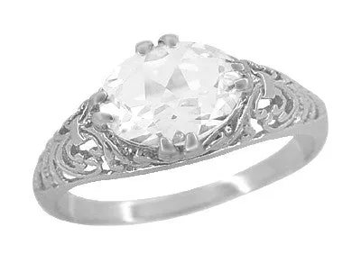 Rings Antique Jewelry Mall Edwardian Filigree 115 Ct East West Oval White Topaz Promise Ring in Sterling Silver Rings Antique Jewelry Mall Edwardian Filigree 115 Ct East West Oval White Topaz Promise Ring in Sterling Silver