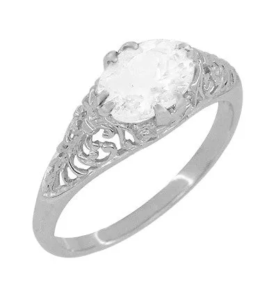 Rings Antique Jewelry Mall Edwardian Filigree 115 Ct East West Oval White Topaz Promise Ring in Sterling Silver Rings Antique Jewelry Mall Edwardian Filigree 115 Ct East West Oval White Topaz Promise Ring in Sterling Silver