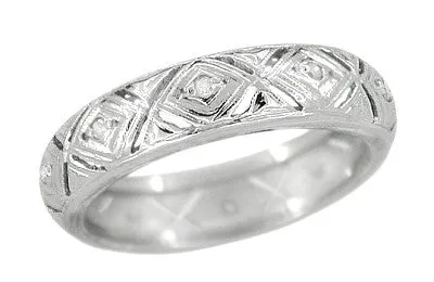 Rings Antique Jewelry Mall Macedonia Art Deco Diamond Estate Wedding Band in 14 Karat White Gold Size 6 12