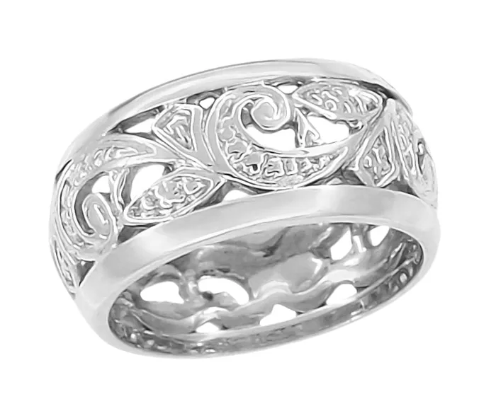 Rings Antique Jewelry Mall Mid Century Modern Retro Platinum Scrolls and Leaves Filigree Wedding Ring Rings Antique Jewelry Mall Mid Century Modern Retro Platinum Scrolls and Leaves Filigree Wedding Ring
