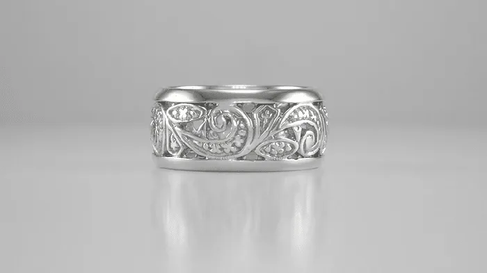 Rings Antique Jewelry Mall Mid Century Modern Retro Platinum Scrolls and Leaves Filigree Wedding Ring Rings Antique Jewelry Mall Mid Century Modern Retro Platinum Scrolls and Leaves Filigree Wedding Ring