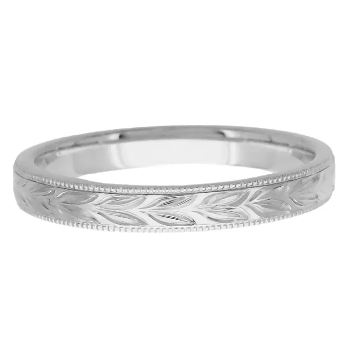 Rings Antique Jewelry Mall Platinum Antique Inspired Art Deco Hand Engraved Hawaiian Maile Leaves Wedding Ring Rings Antique Jewelry Mall Platinum Antique Inspired Art Deco Hand Engraved Hawaiian Maile Leaves Wedding Ring