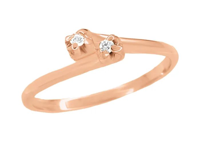 Rings Antique Jewelry Mall Rose Gold 1950s Mid Century Modern Bypass Diamond Promise Ring