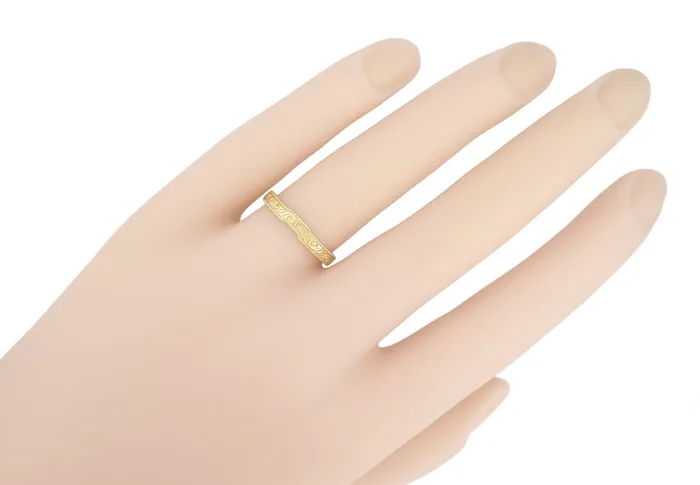 Rings Antique Jewelry Mall Yellow Gold Art Deco Contoured Engraved Scrolls Wedding Band Rings Antique Jewelry Mall Yellow Gold Art Deco Contoured Engraved Scrolls Wedding Band