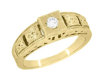 Rings Antique Jewelry Mall Yellow Gold Art Deco Engraved Tiered Filigree Diamond Engagement Ring 14K or 18K Rings Antique Jewelry Mall Yellow Gold Art Deco Engraved Tiered Filigree Diamond Engagement Ring 14K or 18K