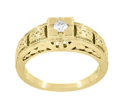 Rings Antique Jewelry Mall Yellow Gold Art Deco Engraved Tiered Filigree Diamond Engagement Ring 14K or 18K Rings Antique Jewelry Mall Yellow Gold Art Deco Engraved Tiered Filigree Diamond Engagement Ring 14K or 18K