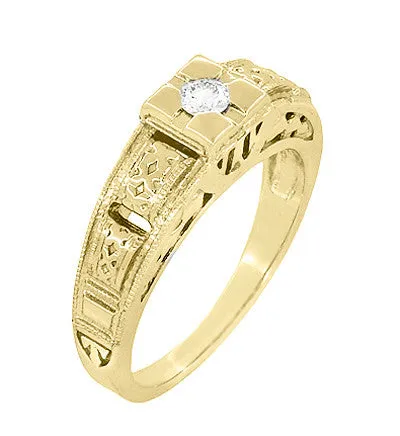 Rings Antique Jewelry Mall Yellow Gold Art Deco Engraved Tiered Filigree Diamond Engagement Ring 14K or 18K Rings Antique Jewelry Mall Yellow Gold Art Deco Engraved Tiered Filigree Diamond Engagement Ring 14K or 18K
