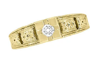 Rings Antique Jewelry Mall Yellow Gold Art Deco Engraved Tiered Filigree Diamond Engagement Ring 14K or 18K Rings Antique Jewelry Mall Yellow Gold Art Deco Engraved Tiered Filigree Diamond Engagement Ring 14K or 18K