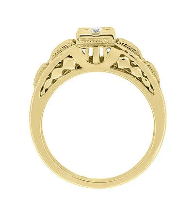 Rings Antique Jewelry Mall Yellow Gold Art Deco Engraved Tiered Filigree Diamond Engagement Ring 14K or 18K Rings Antique Jewelry Mall Yellow Gold Art Deco Engraved Tiered Filigree Diamond Engagement Ring 14K or 18K