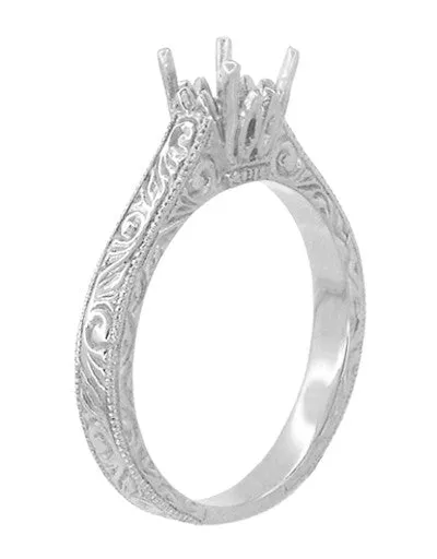 Rings Art Deco 34 Carat Scroll Engraved Castle Filigree Engagement Ring Setting in White Gold Antique Jewelry Mall Rings Art Deco 34 Carat Scroll Engraved Castle Filigree Engagement Ring Setting in White Gold Antique Jewelry Mall