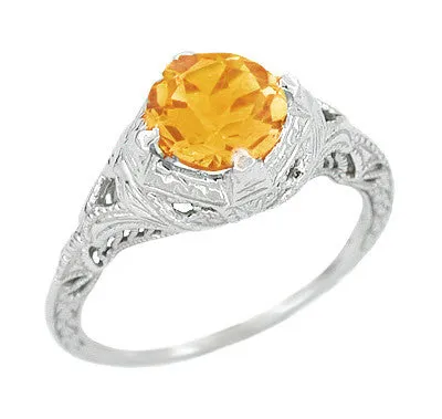 Rings Art Deco Engraved Filigree 120 Carat Citrine Engagement Ring in 14 Karat White Gold Antique Jewelry Mall Rings Art Deco Engraved Filigree 120 Carat Citrine Engagement Ring in 14 Karat White Gold Antique Jewelry Mall