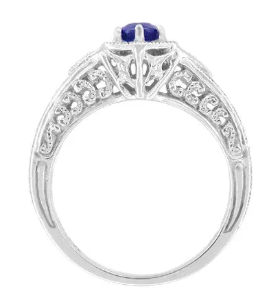 Rings Art Deco Sapphire and Diamond Filigree Engraved Engagement Ring in 14 Karat White Gold September Birthstone Antique Jewelry Mall Rings Art Deco Sapphire and Diamond Filigree Engraved Engagement Ring in 14 Karat White Gold September Birthstone Antique Jewelry Mall