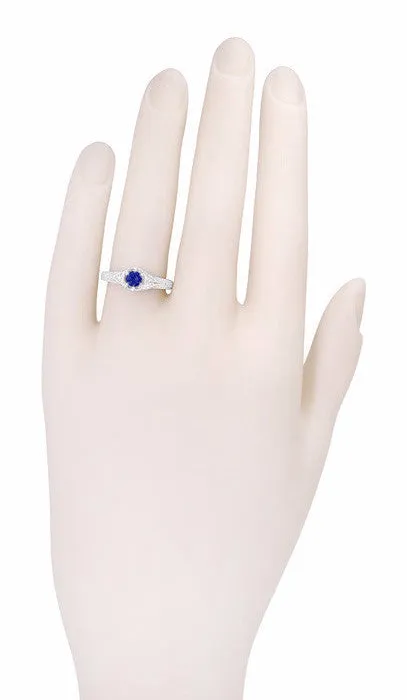 Rings Art Deco Sapphire and Diamond Filigree Engraved Engagement Ring in 14 Karat White Gold September Birthstone Antique Jewelry Mall Rings Art Deco Sapphire and Diamond Filigree Engraved Engagement Ring in 14 Karat White Gold September Birthstone Antique Jewelry Mall