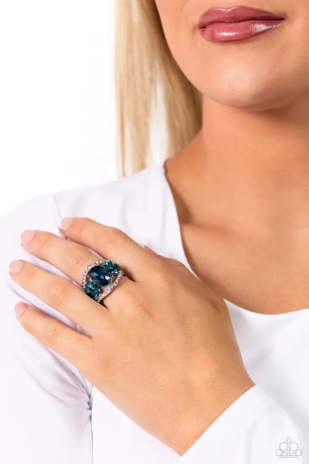 Rings Cosmic Clique Blue Rhinestone Silver Ring Paparazzi Paparazzi Accessories
