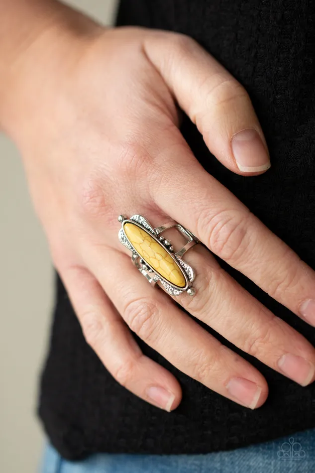 Rings Cottage Craft Yellow Cracked Stone Silver Ring Paparazzi Paparazzi Accessories