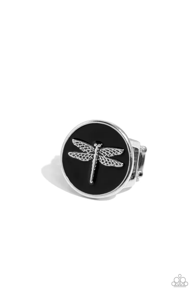 Rings Debonair Dragonfly Black Disc Silver Dragonfly Ring Paparazzi Paparazzi Accessories Rings Debonair Dragonfly Black Disc Silver Dragonfly Ring Paparazzi Paparazzi Accessories