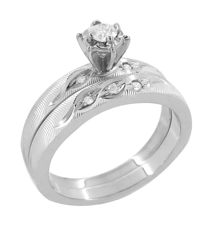 Rings Dillen Mid Century Modern Bridal Ring Set in 14K White Gold Antique Jewelry Mall Rings Dillen Mid Century Modern Bridal Ring Set in 14K White Gold Antique Jewelry Mall